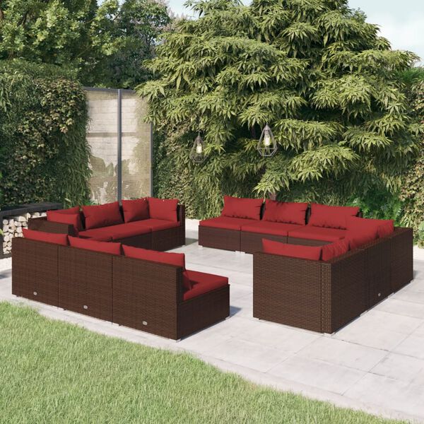 vidaXL 12-tlg. Garten-Lounge-Set mit Kissen Poly Rattan Braun