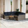 vidaXL 9-teiliges Gartensofa-Set mit Kissen, grau, Polyrattan