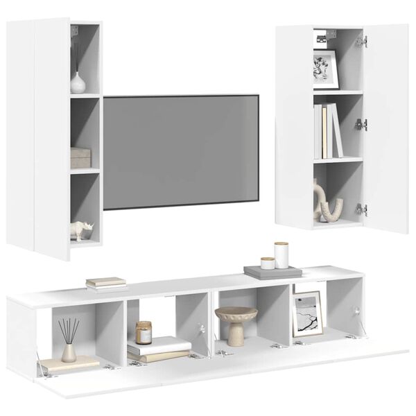 vidaXL 4-tlg. TV-Schrank-Set Weiß Holzwerkstoff