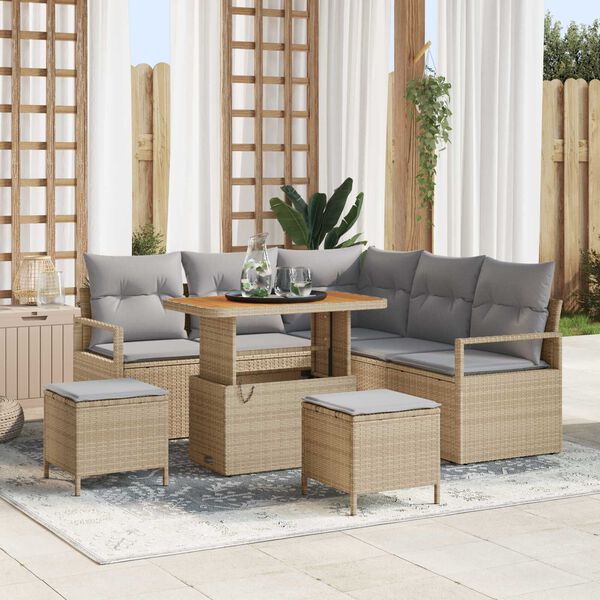 vidaXL Gartensofa-set mit Kissen 8 pcs Beige Poly-Rattan