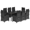 vidaXL 9-tlg. Garten-Essgruppe mit Kissen Schwarz Poly Rattan