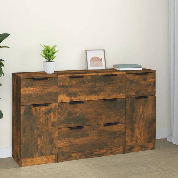 vidaXL 3-tlg. Sideboard-Set R&auml;uchereiche Holzwerkstoff