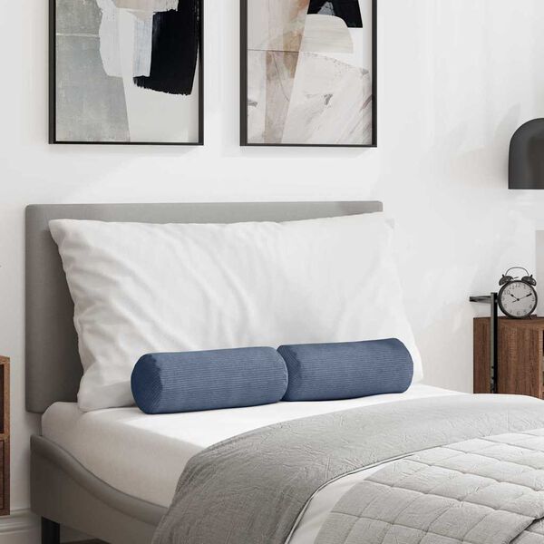 vidaXL Bolsterkissen 2 St&uuml;ck Blau &Oslash; 15 x 40 cm Cordstoff