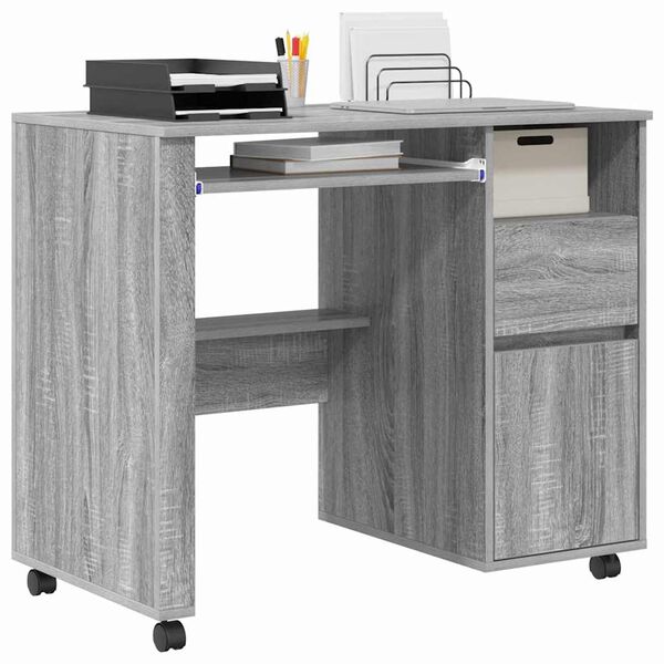vidaXL Tisch mit Rollen mit Regal Grau 91 x 50 x 77 cm Holzwerkstoff
