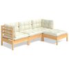 vidaXL 4-tlg. Garten-Lounge-Set mit Creme Kissen Kiefernholz