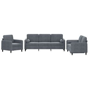 vidaXL 3-tlg. Sofagarnitur mit Kissen Dunkelgrau Samt