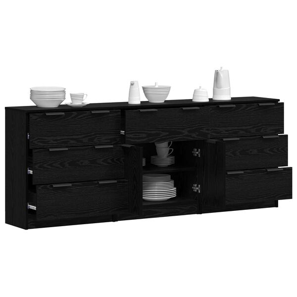 vidaXL Sideboard 3 pcs Schwarz Eichen-Optik 181 x 30 x 70 cm