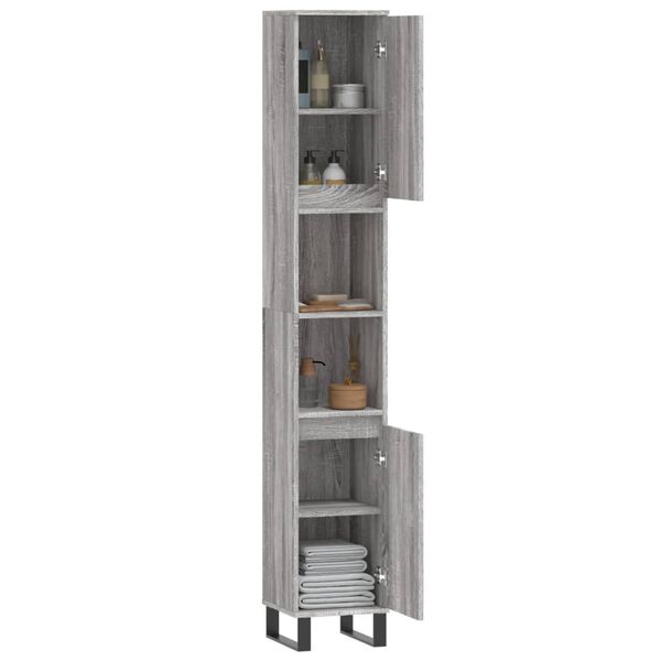 vidaXL Badschrank Grau Sonoma 30x30x190 cm Holzwerkstoff