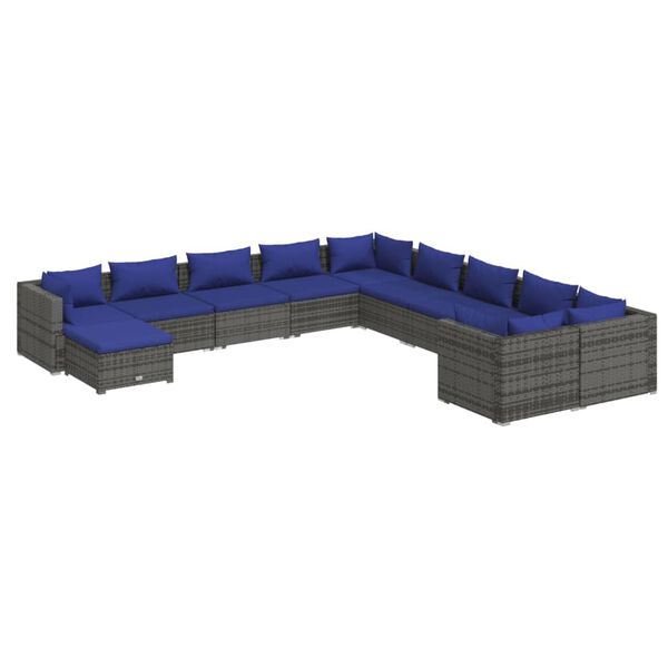 vidaXL 11-tlg. Garten-Lounge-Set mit Kissen Poly Rattan Grau