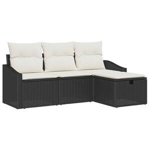 vidaXL Sofa Set mit Kissen mit Speicher 4 pcs Schwarz Poly-Rattan