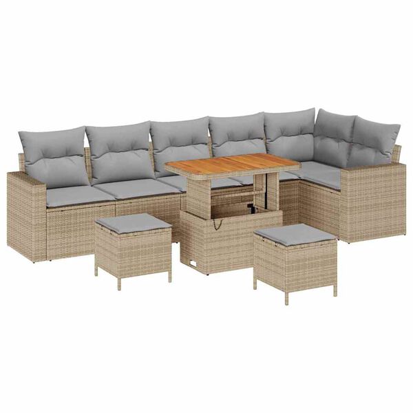 vidaXL Gartensofa-set mit Kissen 11 pcs Beige und Hellgrau Poly-Rattan