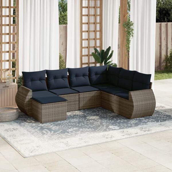vidaXL 8-teiliges Gartensofa-Set mit Kissen, grau, Polyrattan