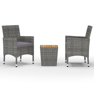 vidaXL 3-tlg. Bistro-Set Poly Rattan und Akazienholz Grau