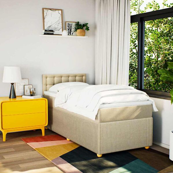 vidaXL Boxspringbett mit Matratze Creme 80x200 cm Stoff