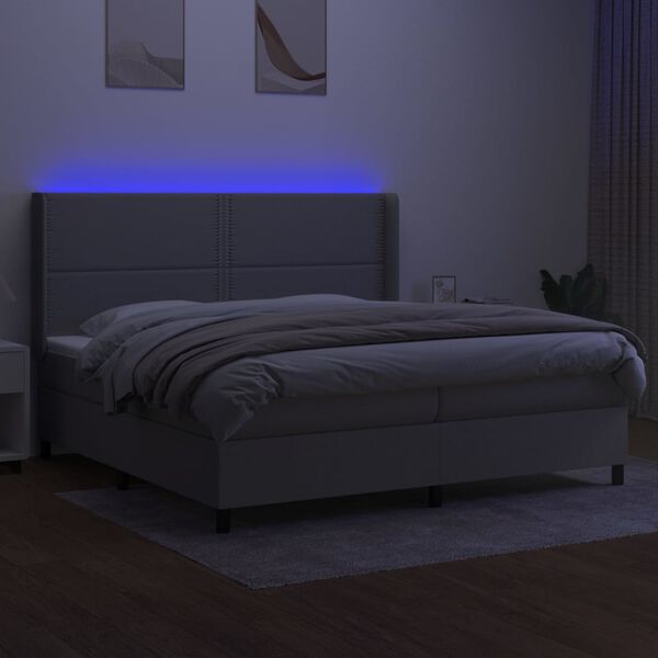 vidaXL Boxspringbett mit Matratze & LED Hellgrau 200x200 cm Stoff