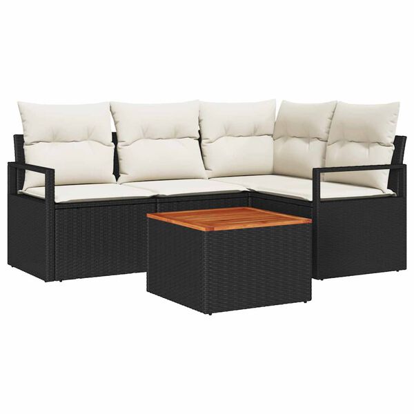 vidaXL Garten-Sofa-Set mit Kissen 5 pcs Schwarz Poly Rattan