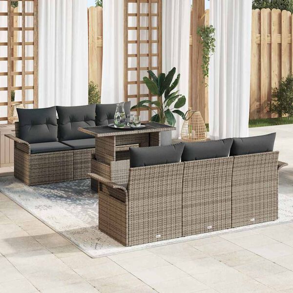 vidaXL Gartensofa-set mit Kissen 7 pcs Grau Poly-Rattan