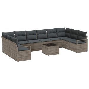 vidaXL Sofa Set mit Kissen 11 pcs Grau Poly Rattan