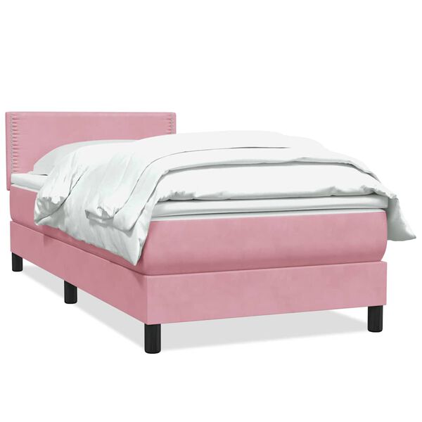 vidaXL Boxspringbett mit Matratze Rosa 100x220 cm Samt