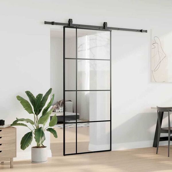 vidaXL Schiebet&uuml;r mit Beschlag Schwarz 90x205 cm ESG-Glas