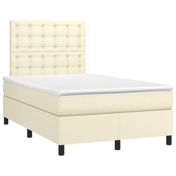 vidaXL Boxspringbett mit Matratze Creme 120x200 cm Kunstleder