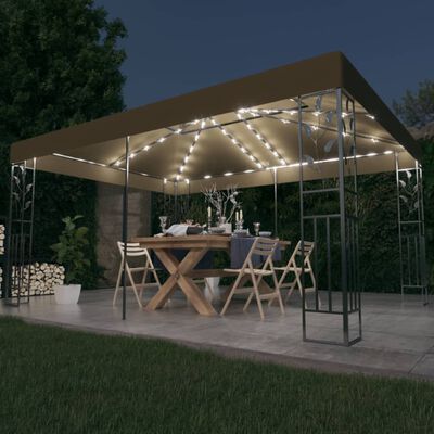 vidaXL Pavillon mit Doppeldach & LED-Lichterkette 3x4 m Taupe