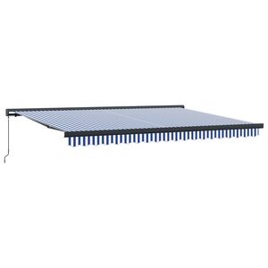 Ausziehbare Markise Blau und Wei&szlig; 400 x 300 cm Leinen und Aluminium