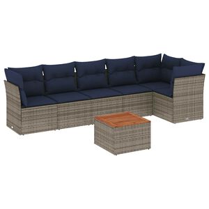 vidaXL 7-tlg. Garten-Sofagarnitur mit Kissen Grau Poly Rattan
