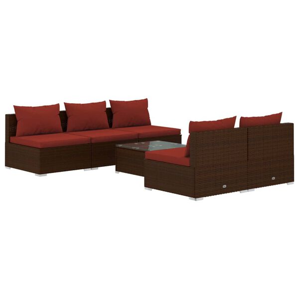 vidaXL 6-tlg. Garten-Lounge-Set mit Auflagen Poly Rattan Braun