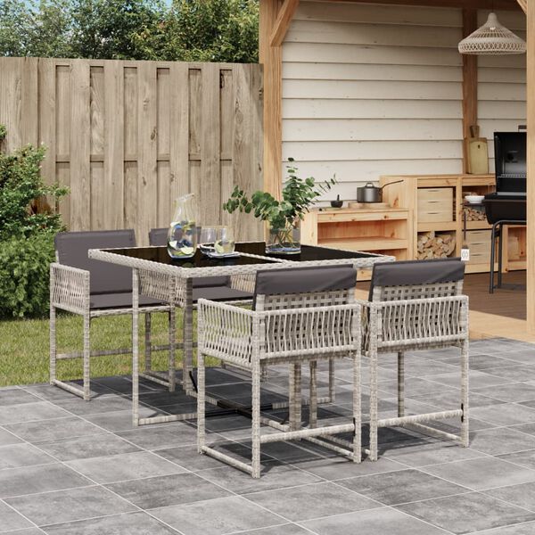 vidaXL 5-tlg. Garten-Essgruppe mit Kissen Hellgrau Poly Rattan