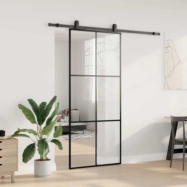 vidaXL Schiebetür mit Beschlag Schwarz 90x205 cm ESG-Glas