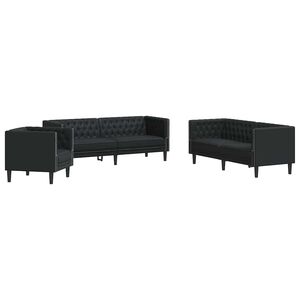 vidaXL Wohnzimmer Couch 3 stk. Schwarz Kunstleder