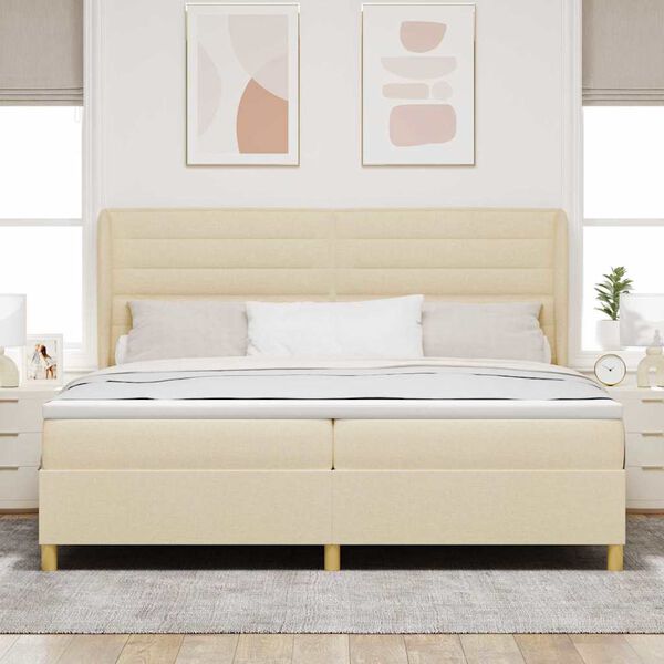 vidaXL Boxspringbett mit Matratze Dunkelgrau 90x190 cm Creme Stoff