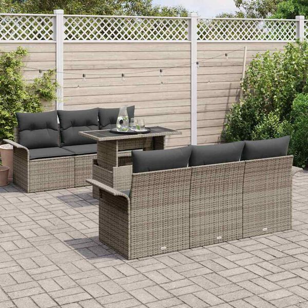 vidaXL Gartensofa-set mit Kissen 7 pcs Grau Poly-Rattan
