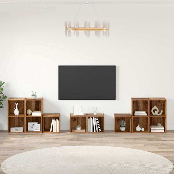 vidaXL TV-Schrank Set Wandmontiert 8 pcs Altholz Holzwerkstoff