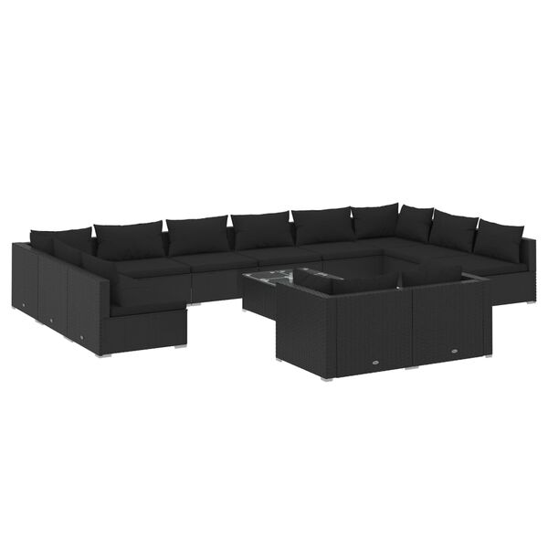 vidaXL 13-tlg. Garten-Lounge-Set mit Kissen Schwarz Poly Rattan