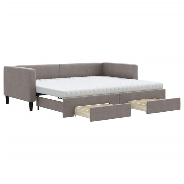 vidaXL Tagesbett Ausziehbar mit Schubladen Taupe 90x200 cm Stoff