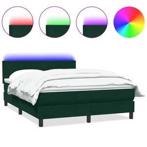 vidaXL Boxspringbett mit Matratze & LED Dunkelgr&uuml;n 160x210 cm Samt