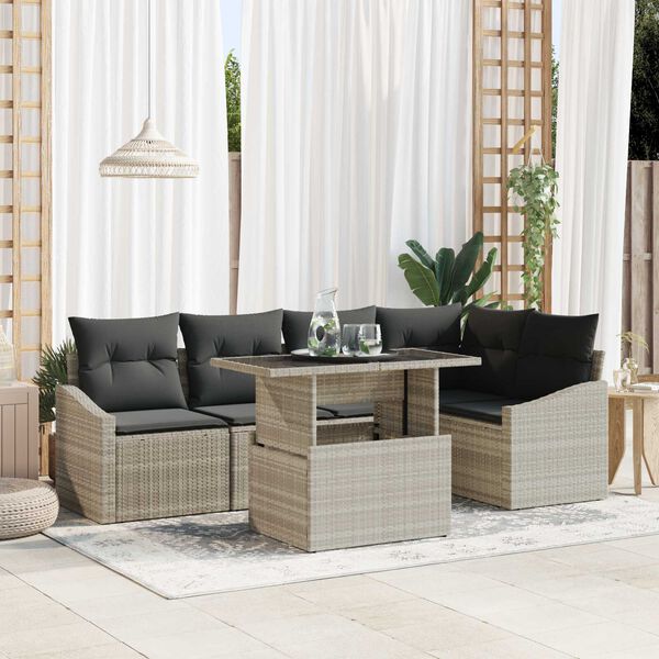 vidaXL Garten-Sofa-Set mit Kissen 6 pcs Hellgrau und Dunkelgrau