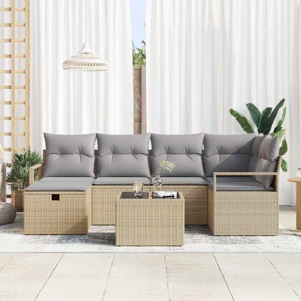 vidaXL Sofa Set mit Kissen 7 pcs Beige und Hellgrau Poly-Rattan