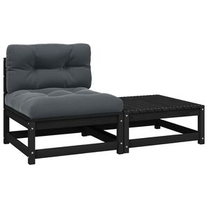 vidaXL 2-tlg. Garten-Lounge-Set mit Kissen Schwarz Kiefer Massivholz
