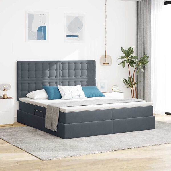 vidaXL Bett mit LED-Lichtleisten Dunkelgrau 180 x 200 cm Samt