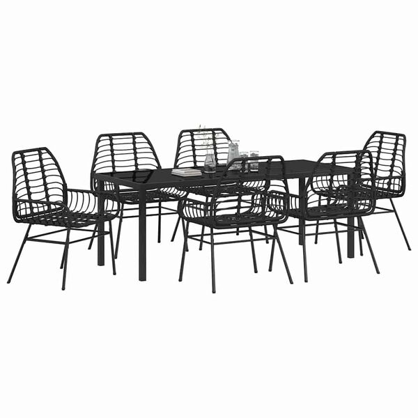 vidaXL Garten Essgruppe 7 pcs Schwarz Poly-Rattan