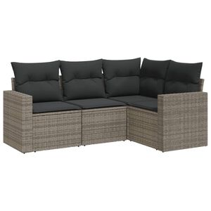 vidaXL 4-tlg. Garten-Sofagarnitur mit Kissen Grau Poly Rattan