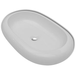 vidaXL Keramik Waschtisch Waschbecken Oval Wei&szlig; 63 x 42 cm
