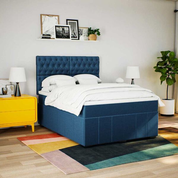 vidaXL Boxspringbett mit Matratze Blau 140x190 cm Stoff