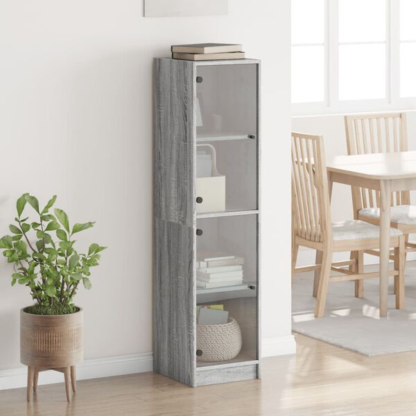 vidaXL Highboard mit Glast&uuml;ren Grau Sonoma 35x37x142 cm