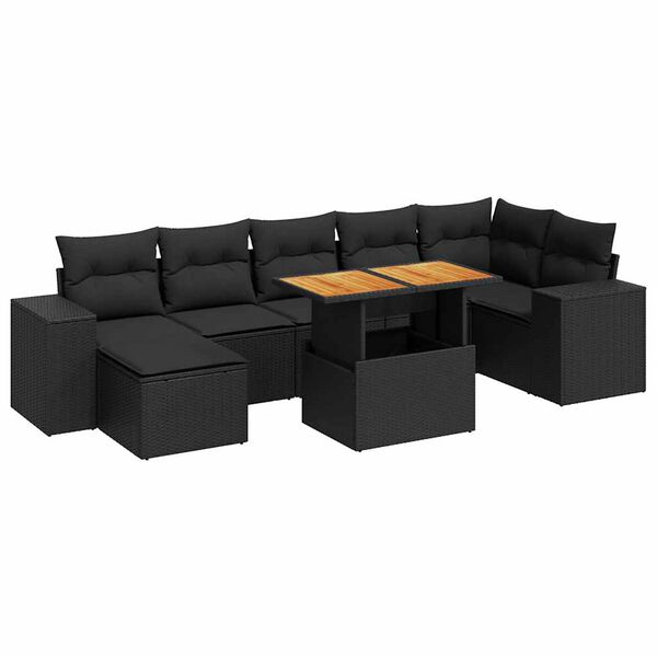 vidaXL 8-tlg. Garten-Sofagarnitur mit Kissen Schwarz Poly Rattan