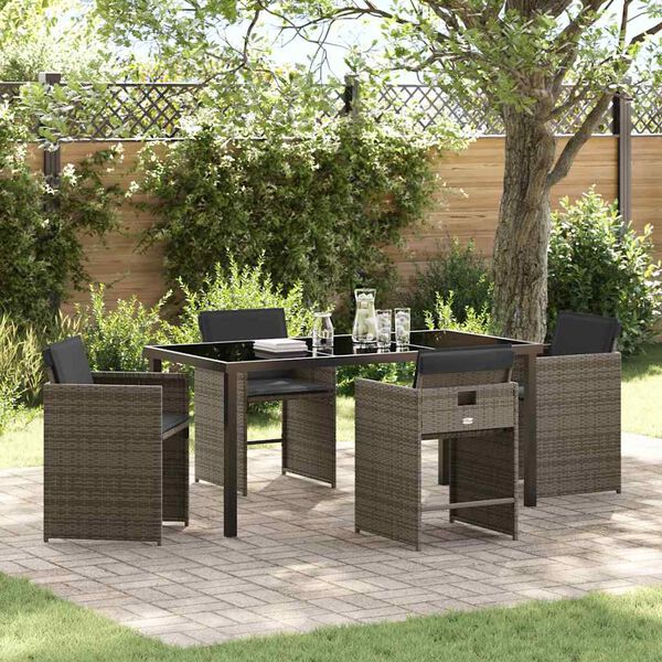 vidaXL Garten Essgruppe mit Kissen 5 pcs Grau Poly-Rattan