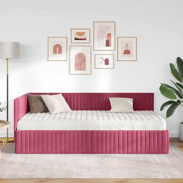 vidaXL Eckbettgestell mit Matratze mit Kopfteil 2 pcs Gr&uuml;n Samt